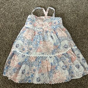 Catherine Malandrino 2T Floral Tiered Dress Pastel Pink Blue Scalloped Hem